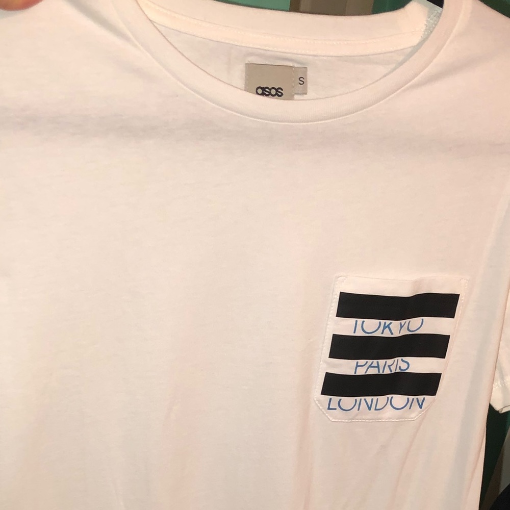 Asos tee city typo with striped pocket sz s NWOT - Picture 3 of 5